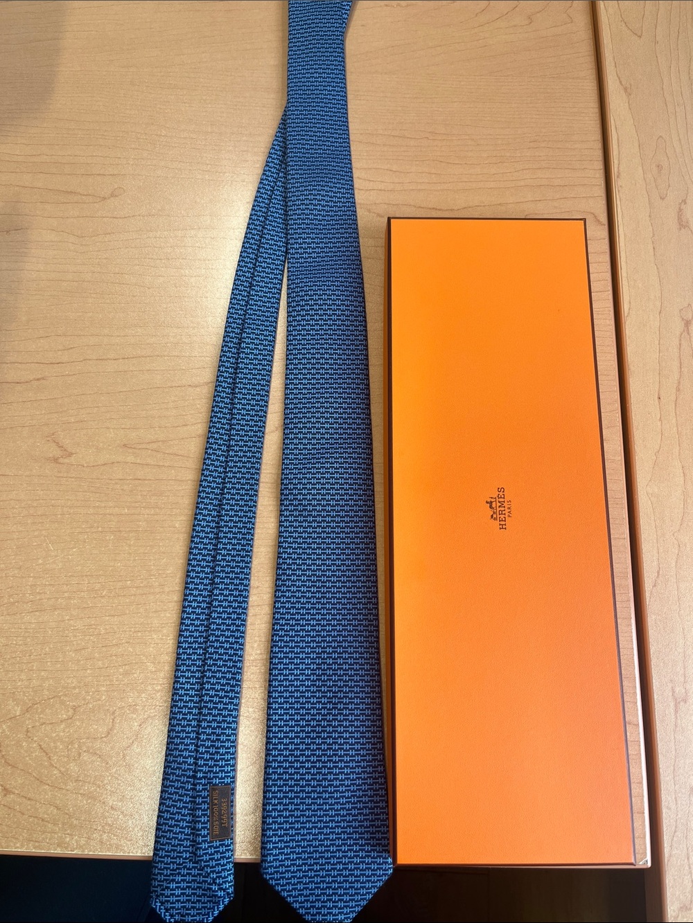Hermes Blue Knit Silk Tie